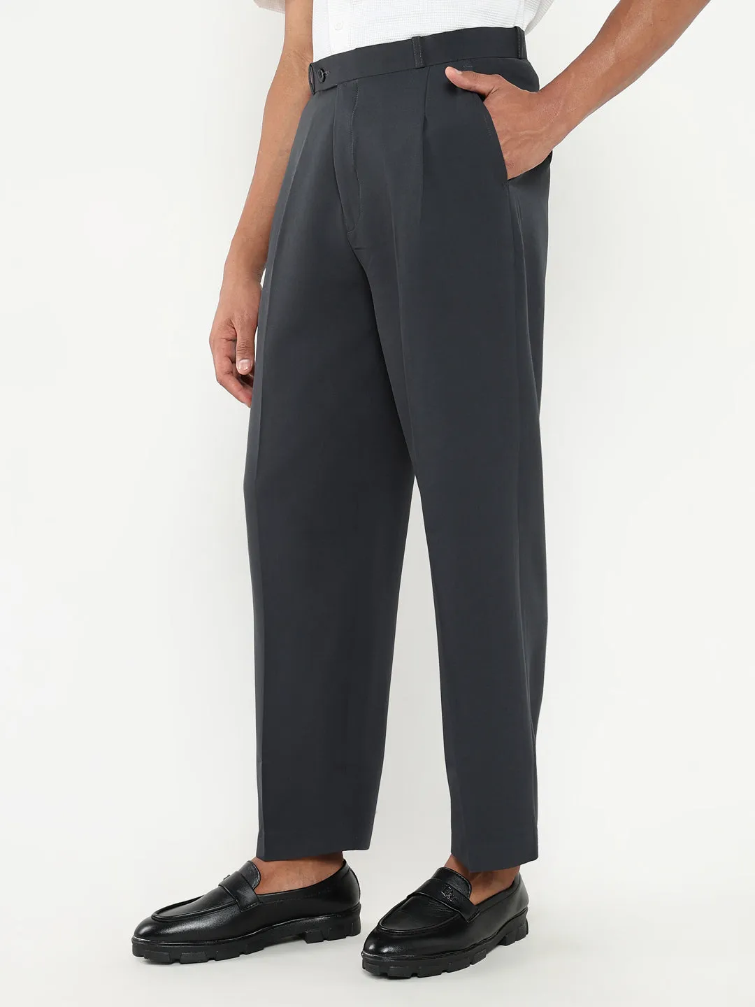 Men's Navy Blue Solid Formal Trousers Casual Essentials Versatile Wearable