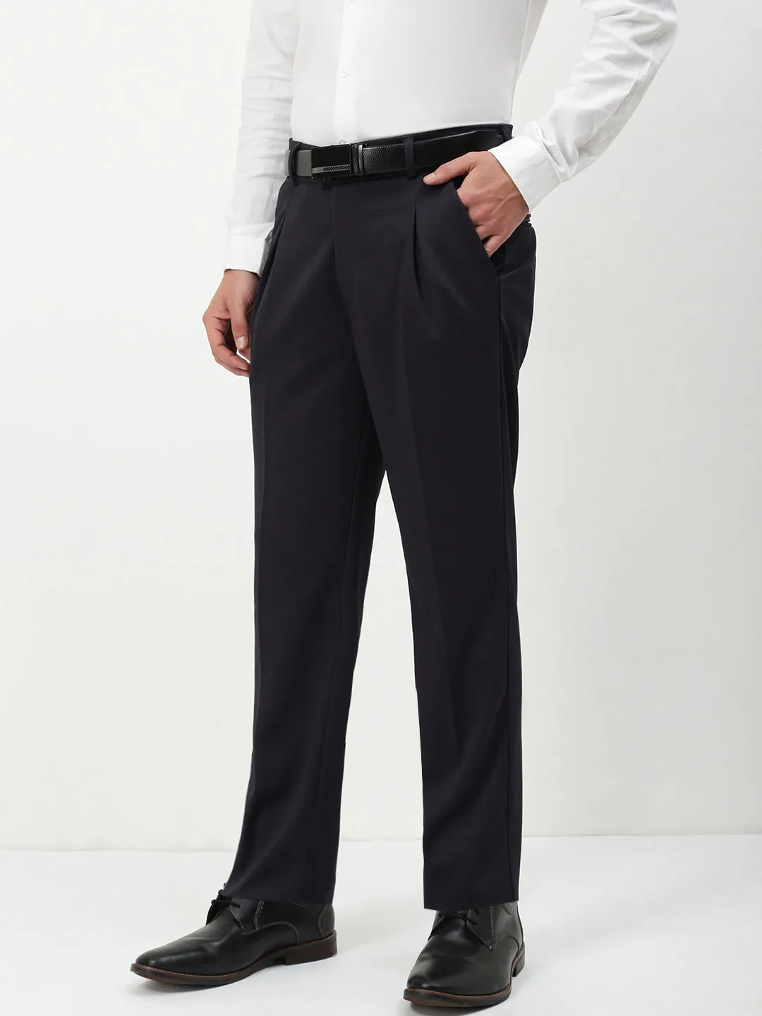 Men's Navy Blue Solid Formal Trousers Active Utility Performance Gear