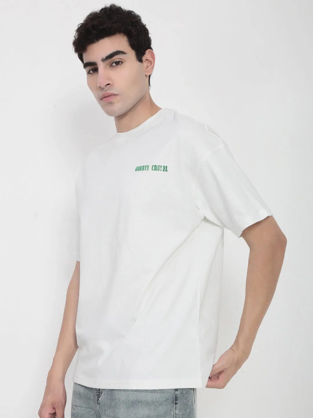 Men's Off White Oversized Typography T-Shirt Layered Style Cozy Wear Design