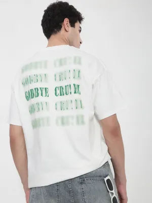 Men's Off White Oversized Typography T-Shirt Button Down