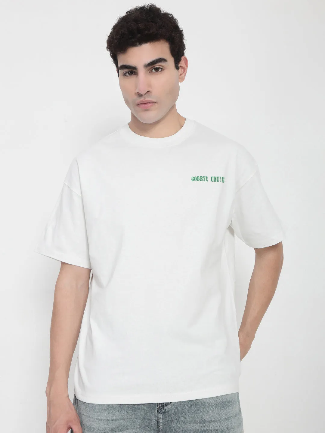 Relaxed Wearable Men's Off White Oversized Typography T-Shirt