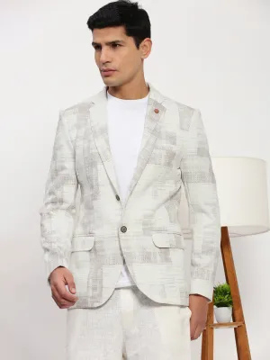 Easy Care Finish Men's Off White Printed Single Breasted Blazer