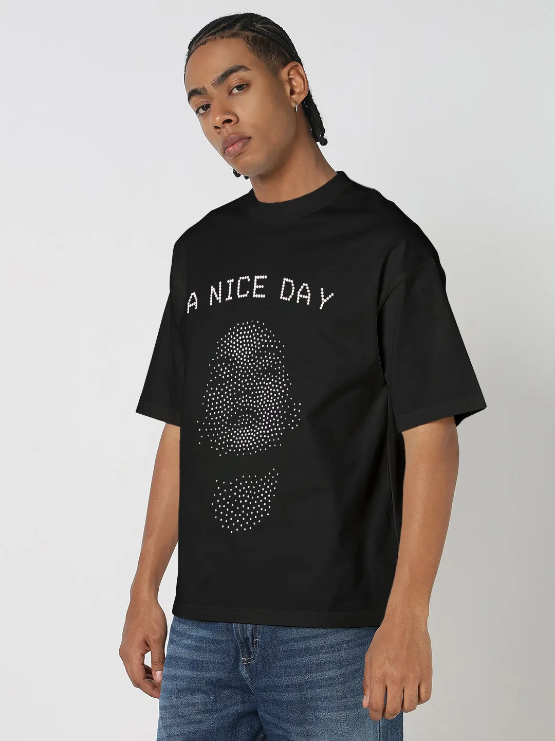 Reversible Design Concept Men's Printed Black Oversized T-Shirt