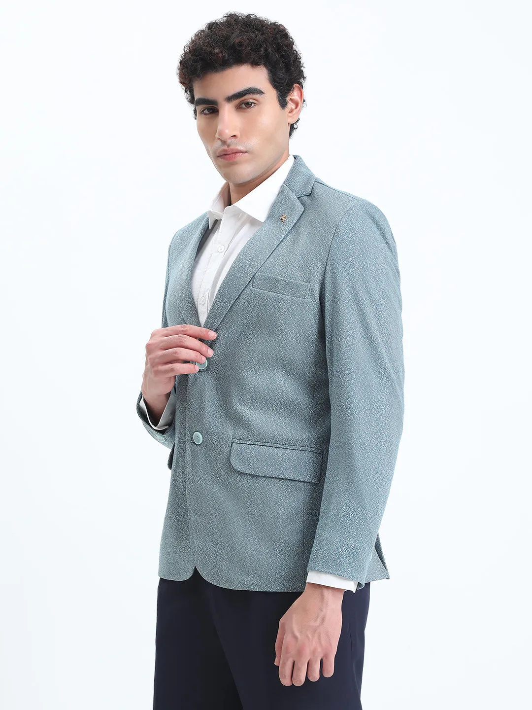 Cool Climate Men's Printed Blue Single-Breasted Slim Fit Blazer