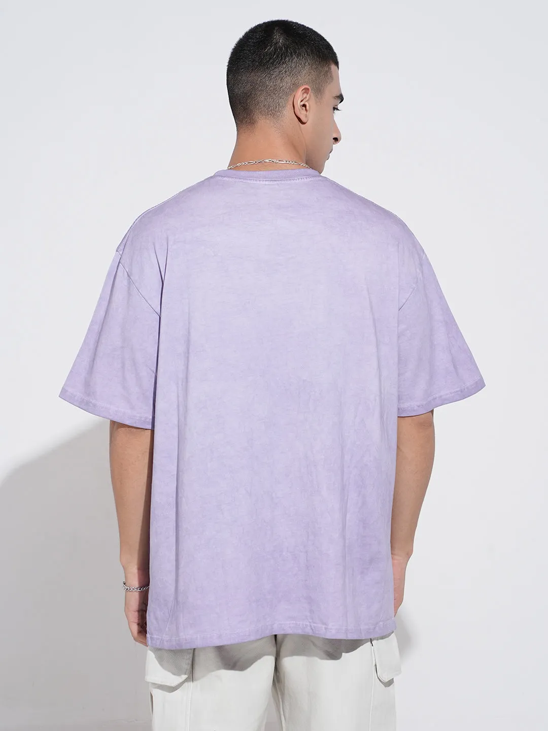 Set In Sleeve Men's Purple Short Sleeves Round Neck Oversized T-Shirt