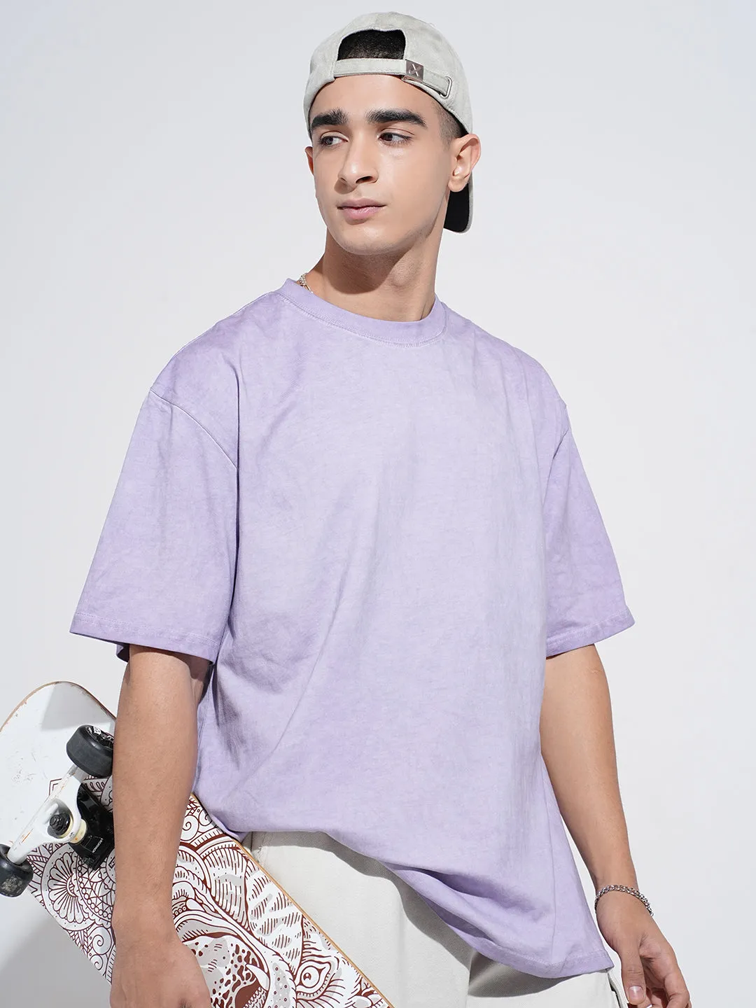 Men's Purple Short Sleeves Round Neck Oversized T-Shirt Oversized Cut Street Style