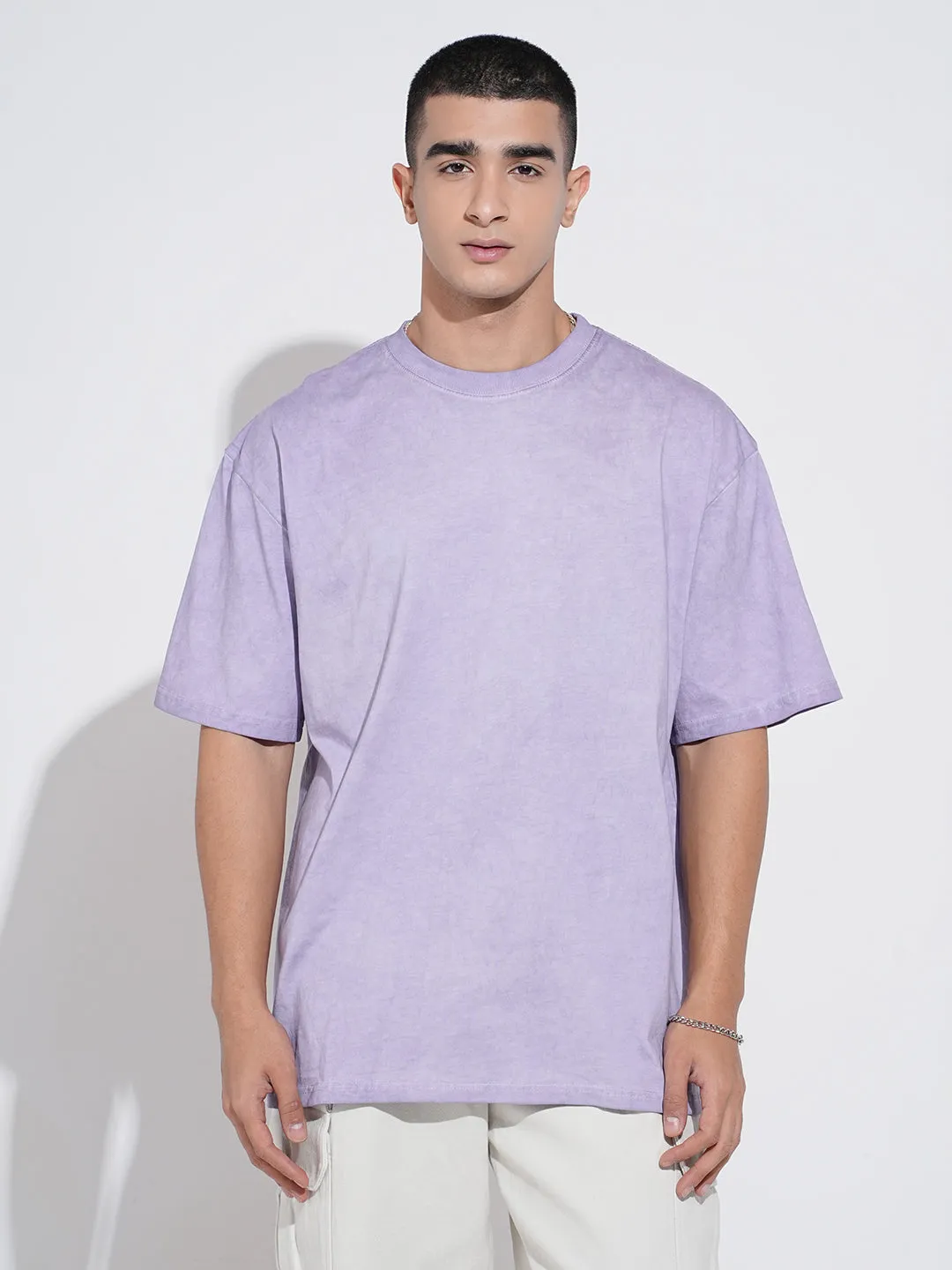Men's Purple Short Sleeves Round Neck Oversized T-Shirt Seam Free Edging Long Lasting Color