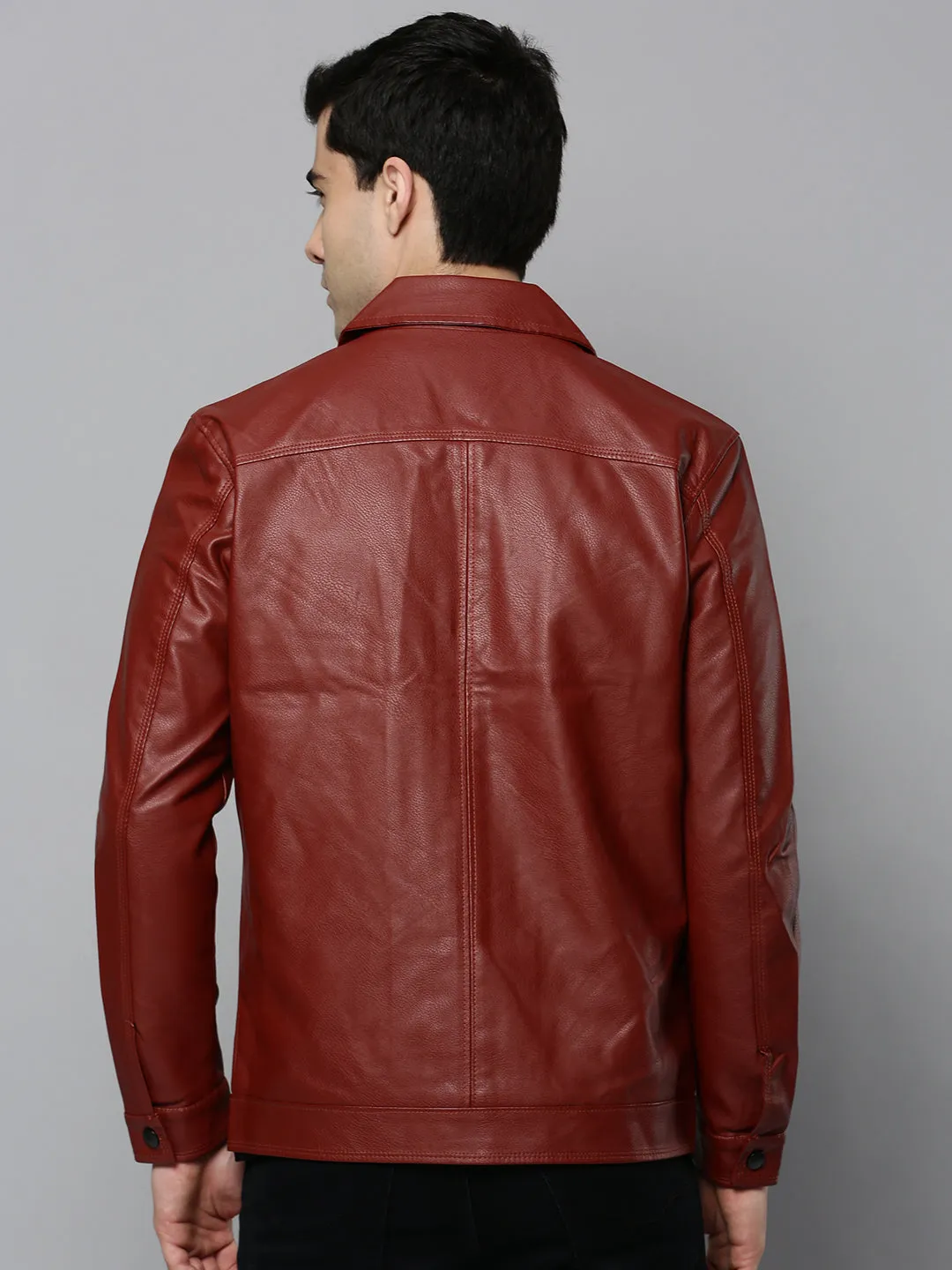 ExpandableSideGussets Contoured Silhouette Men's Rust Leather Bomber Jacket