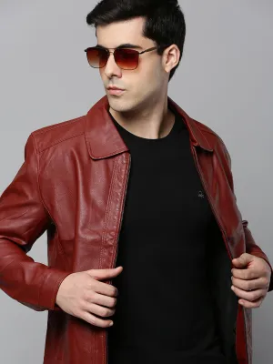Heat Trapping Layer Men's Rust Leather Bomber Jacket