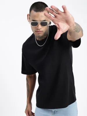 Layered Hem Design Men's Solid Black Oversized T-Shirt