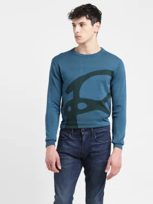 Men's Solid Blue Crew Neck Sweater Four Way Stretch Sustainable Manufacturing