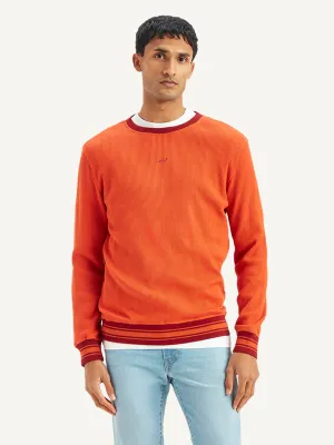 Men's Solid Orange Crew Neck Sweater Grab And Go Double Layered
