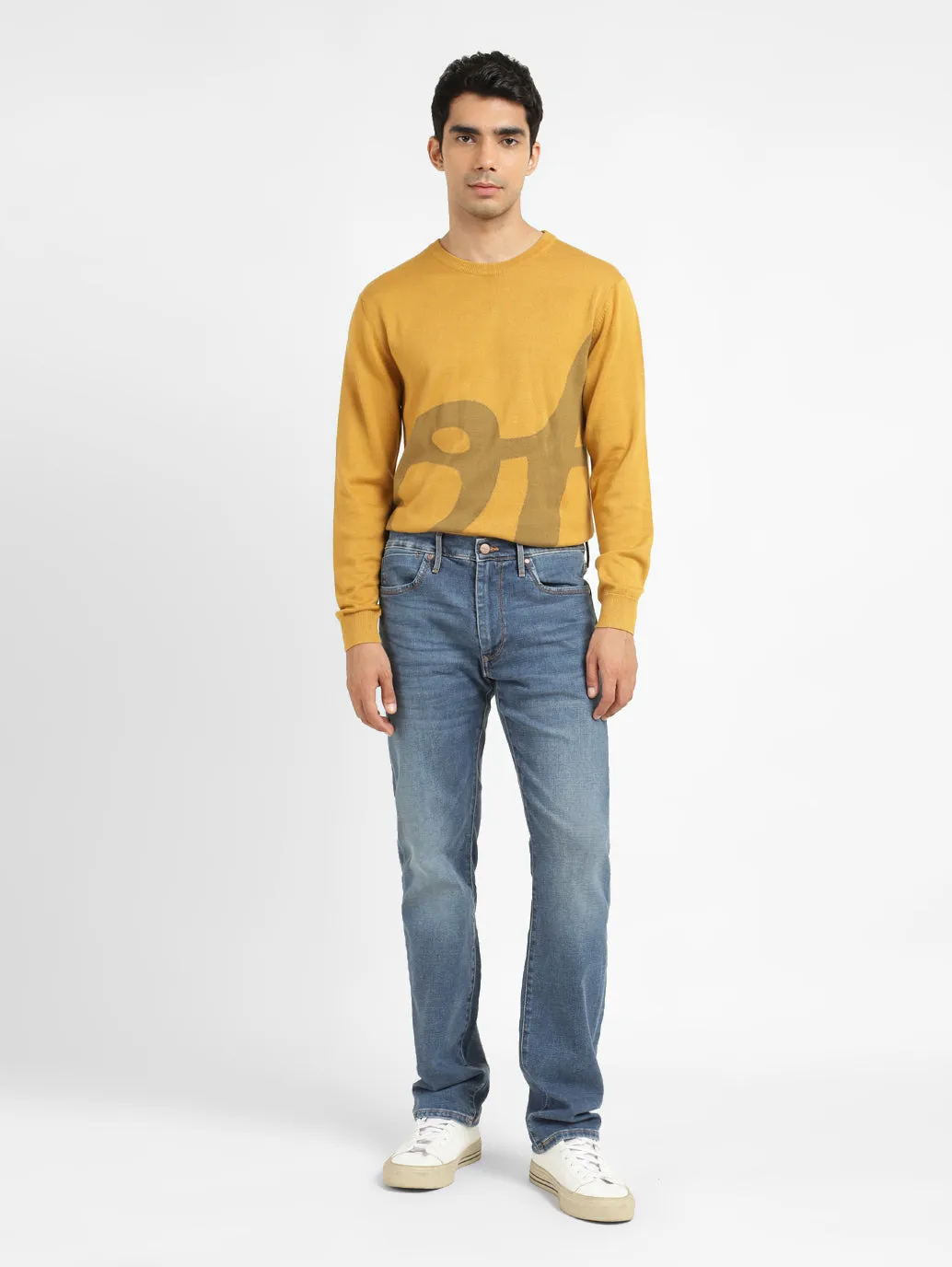 Ultra Soft Yarn Men's Solid Yellow Crew Neck Sweater
