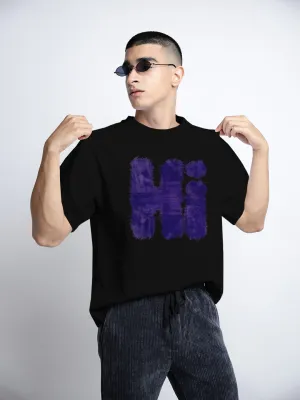 Men's Typography Black Short Sleeves Round Neck Oversized T-Shirt Hypoallergenic Textile