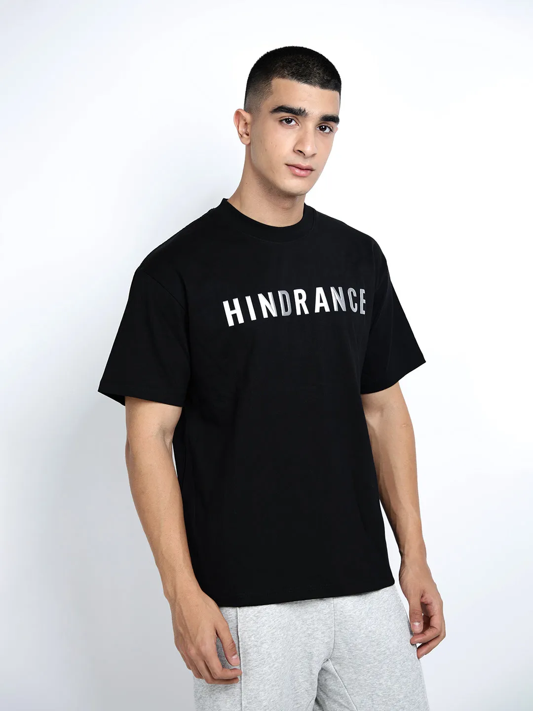 Men's Typography Black Short Sleeves Round Neck Oversized T-Shirt PocketDetail Perfect Style