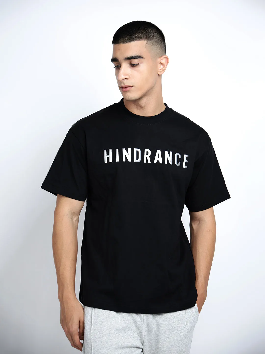 Yoga class skinny but not tight Men's Typography Black Short Sleeves Round Neck Oversized T-Shirt