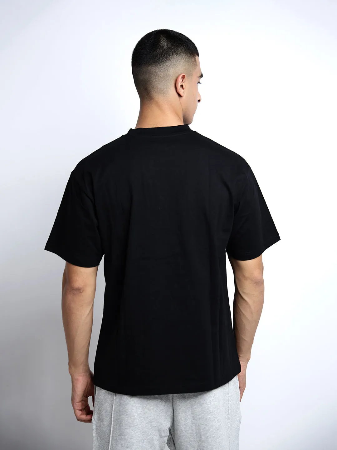 Sporty Look Wear Fit For Movement Men's Typography Black Short Sleeves Round Neck Oversized T-Shirt