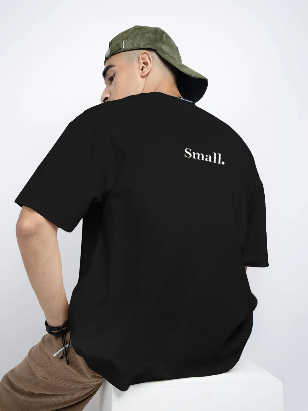 Men's Typography Black Short Sleeves Round Neck Relaxed Fit T-Shirt Urban Trend Reinforced Shoulders