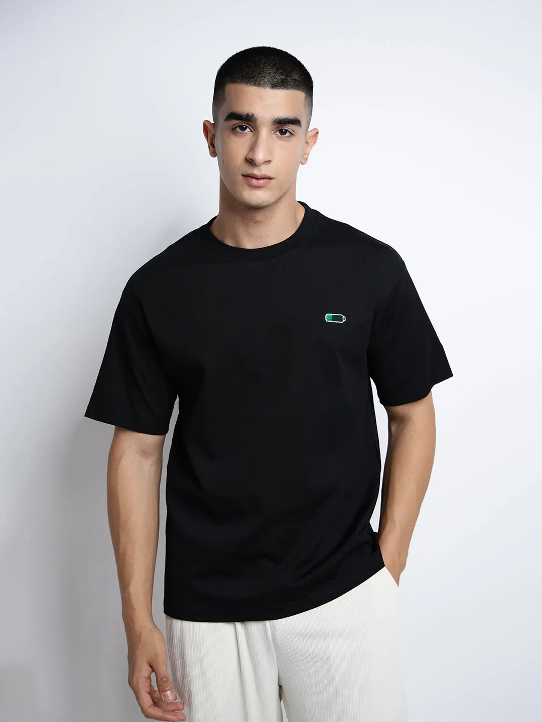 Men's Typography Black Short Sleeves Round Neck Relaxed Fit T-Shirt Non Iron Finish Urban Casual Look