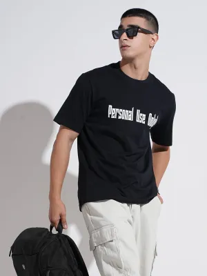 Men's Typography Black Short Sleeves Round Neck Relaxed Fit T-Shirt HighThreadCount