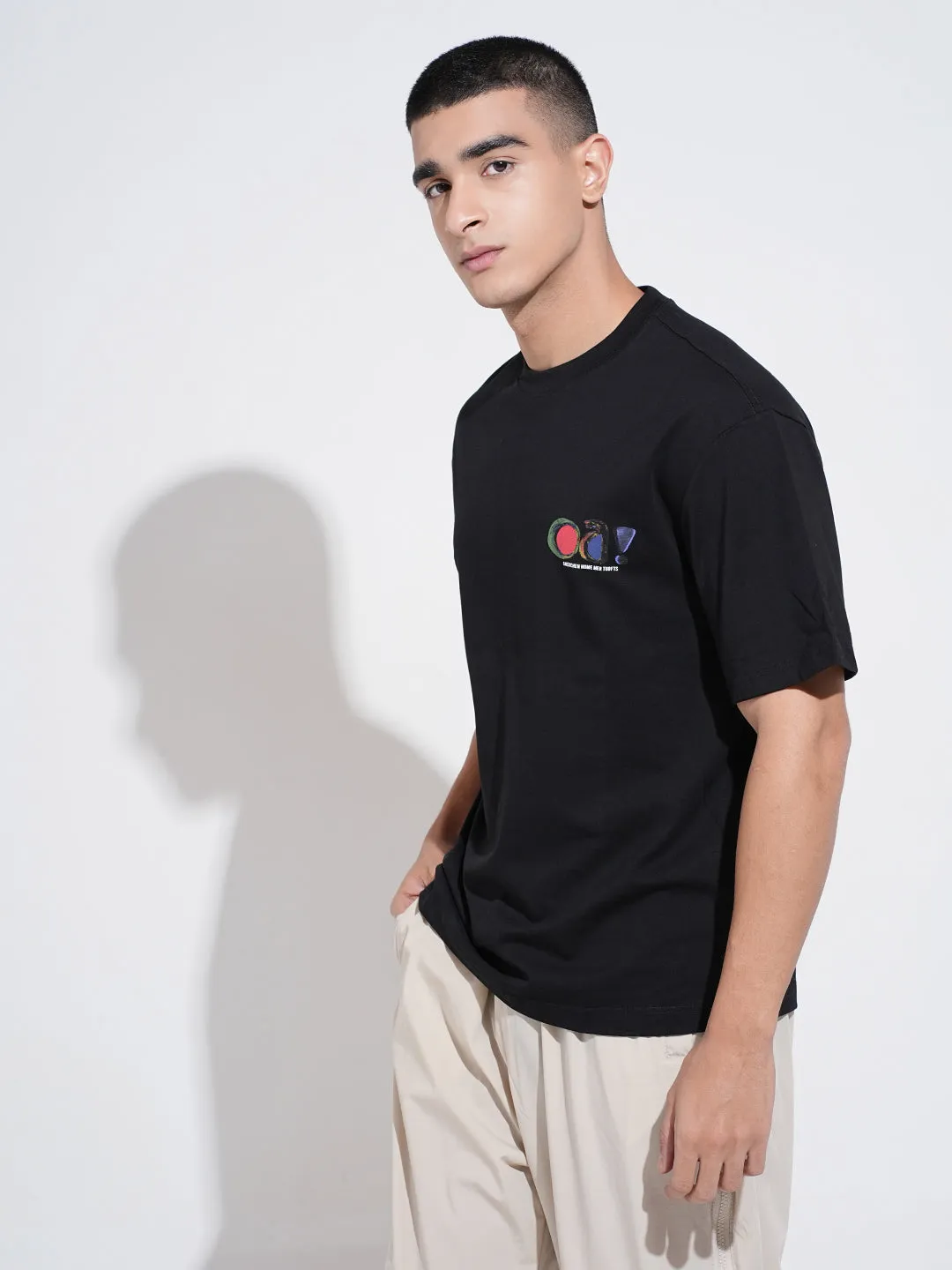 Men's Typography Black Short Sleeves Round Neck Relaxed Fit T-Shirt Comfortable Casual Fashion Comfort