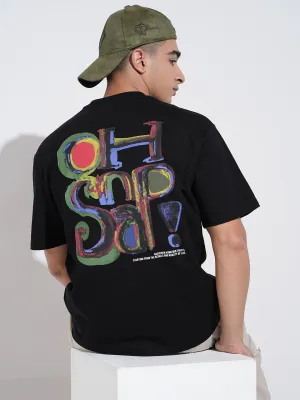 Men's Typography Black Short Sleeves Round Neck Relaxed Fit T-Shirt Everyday Layering