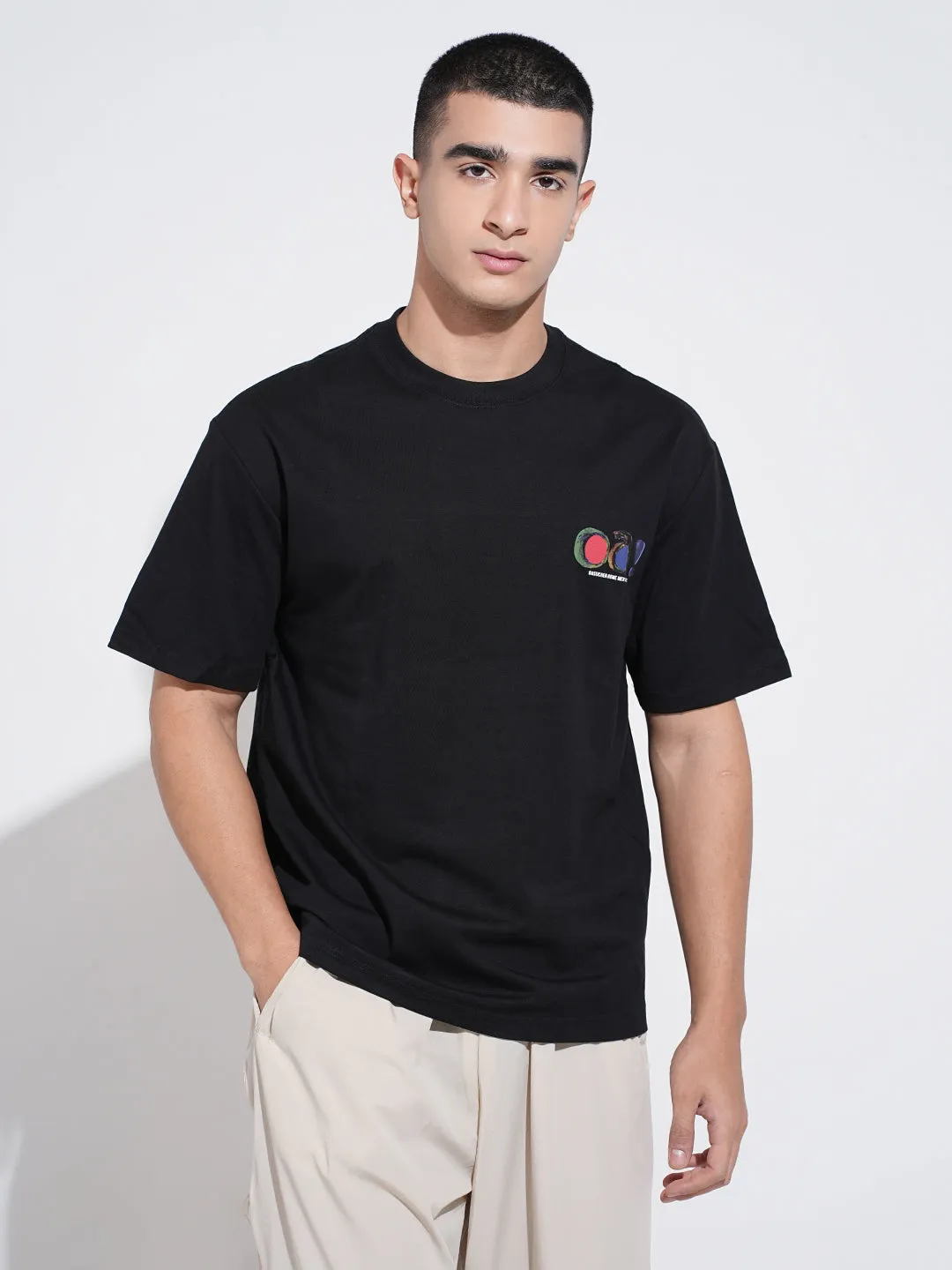 Men's Typography Black Short Sleeves Round Neck Relaxed Fit T-Shirt Trendy Design family gathering