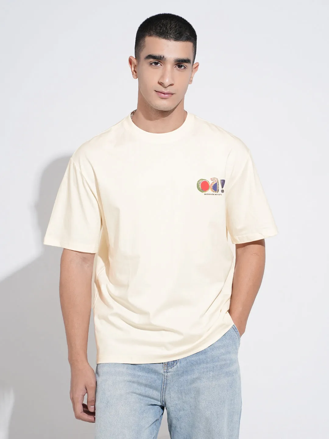 baby shower Men's Typography Cream Short Sleeves Round Neck Relaxed Fit T-Shirt