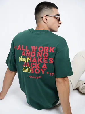 Men's Typography Green Short Sleeves Round Neck Relaxed Fit T-Shirt Breathable touch