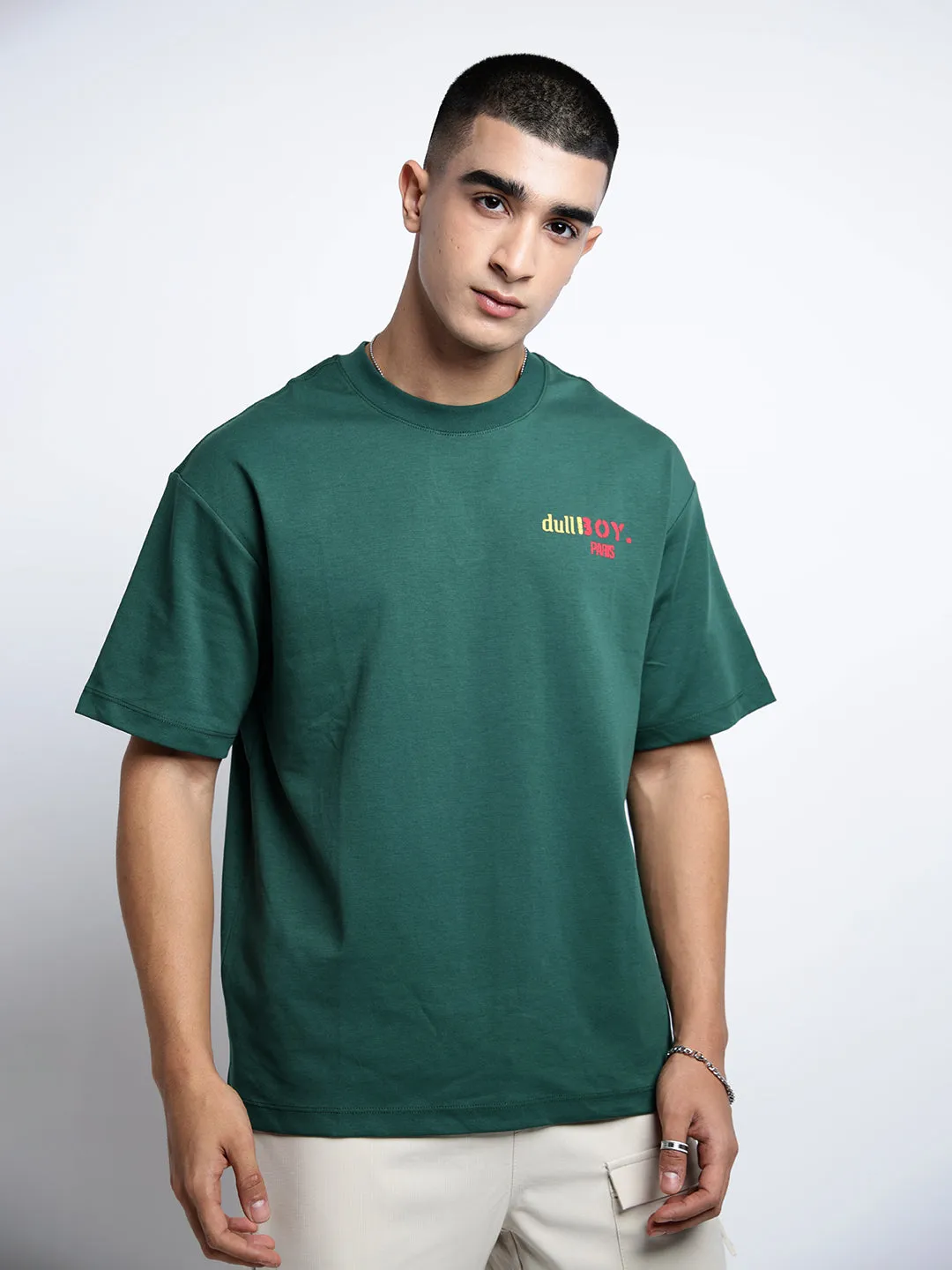 Eco Friendly Dyes teenagers' Men's Typography Green Short Sleeves Round Neck Relaxed Fit T-Shirt