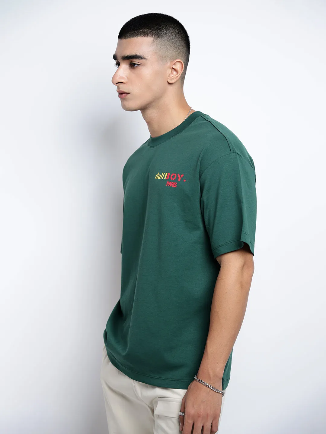 Men's Typography Green Short Sleeves Round Neck Relaxed Fit T-Shirt Soft And Comfortable Anti Pilling Fabric