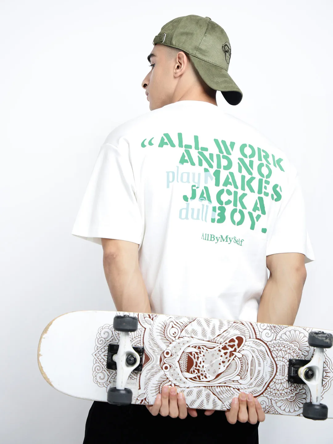 Men's Typography White Short Sleeves Round Neck Relaxed Fit T-Shirt Roomy Design Vibrant Colors