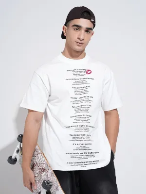 Men's Typography White Short Sleeves Round Neck Relaxed Fit T-Shirt Fresh Vibes