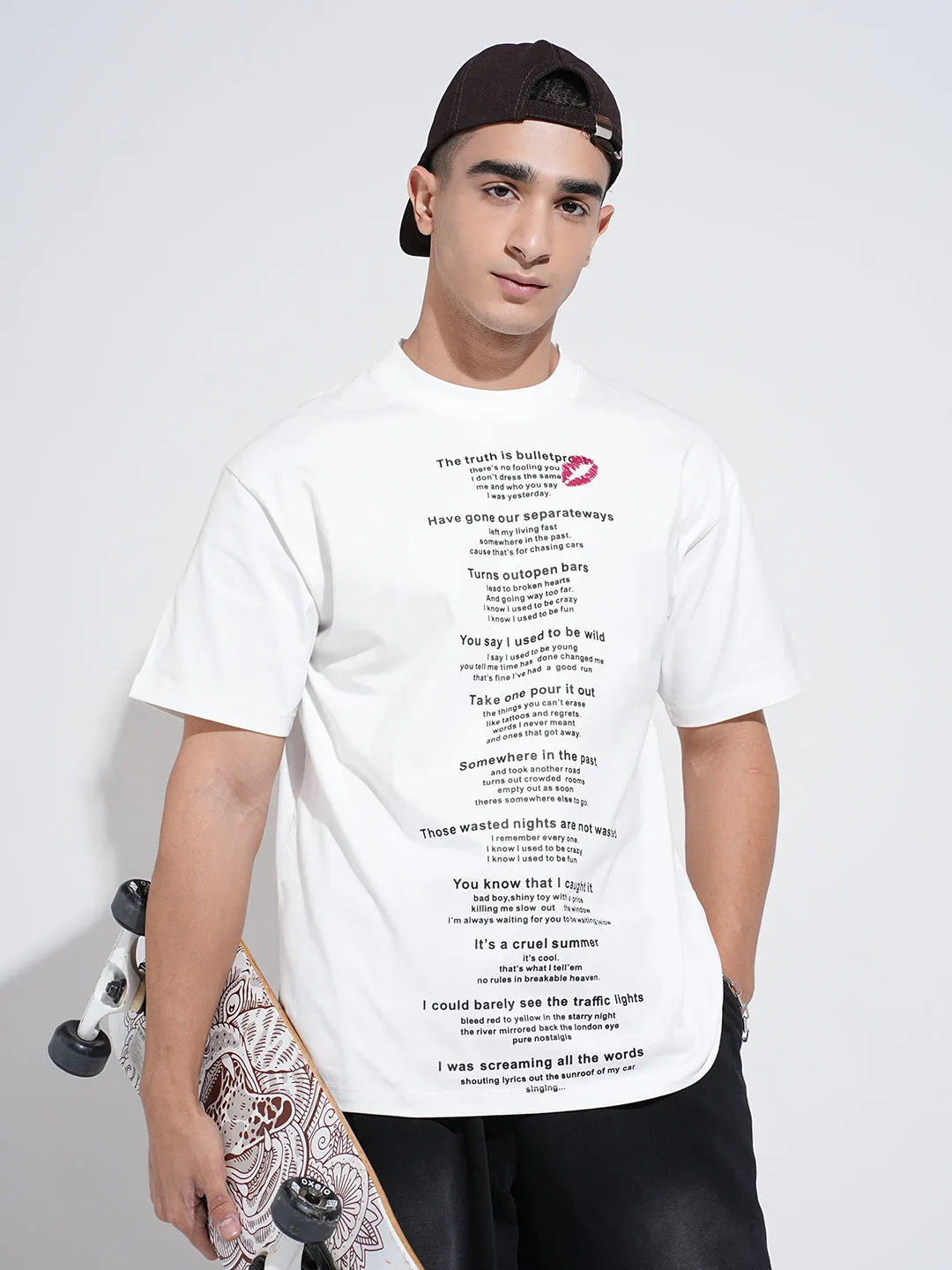 Men's Typography White Short Sleeves Round Neck Relaxed Fit T-Shirt Fresh Vibes