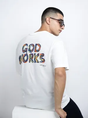 HeatResistantMaterial Men's Typography White Short Sleeves Round Neck Relaxed Fit T-Shirt