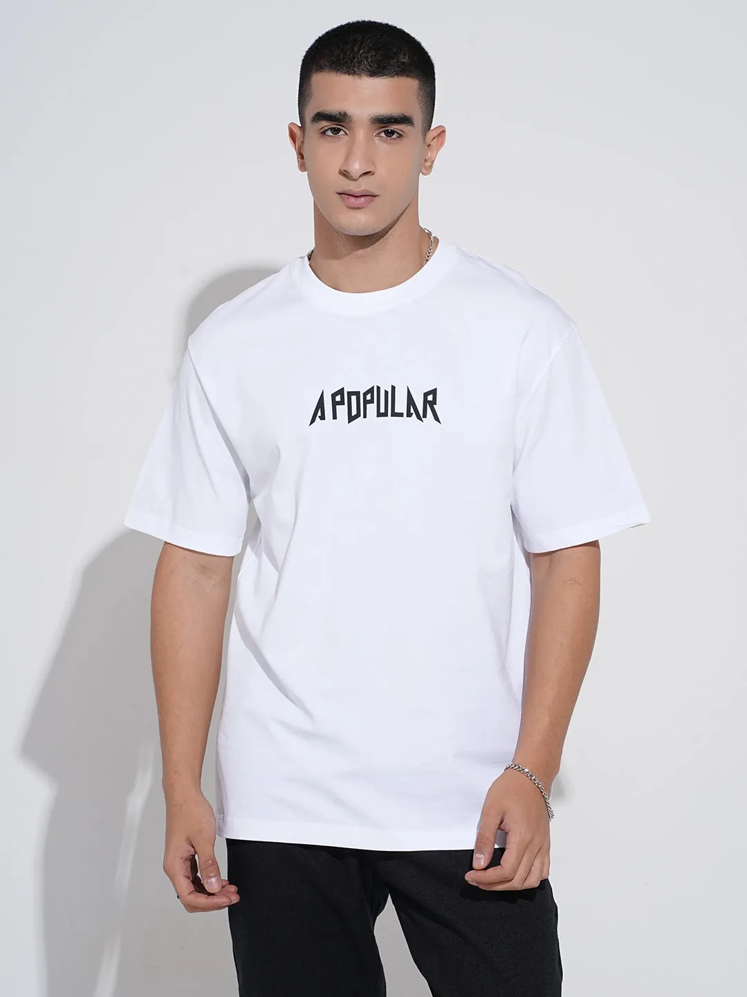 Men's Typography White Short Sleeves Round Neck Relaxed Fit T-Shirt Comfort Fit