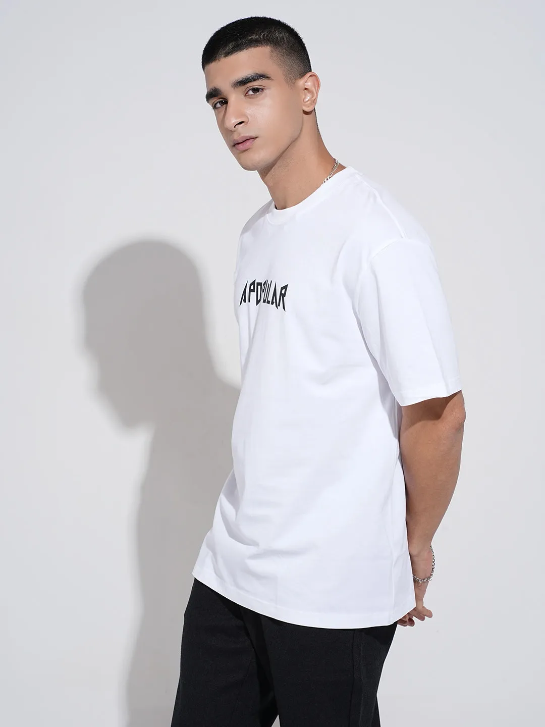 Men's Typography White Short Sleeves Round Neck Relaxed Fit T-Shirt Breathable touch