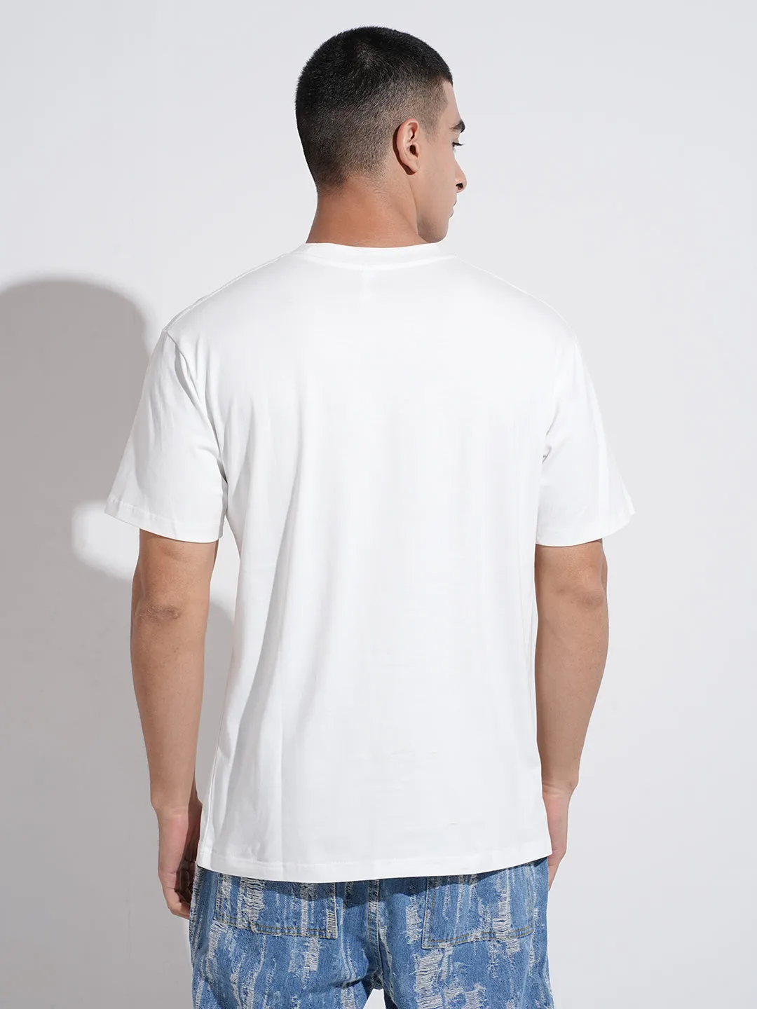 Modern Casual Men's Typography White Short Sleeves Round Neck Relaxed Fit T-Shirt