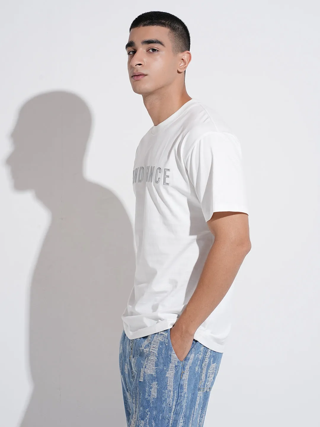 Timeless Comfort Men's Typography White Short Sleeves Round Neck Relaxed Fit T-Shirt