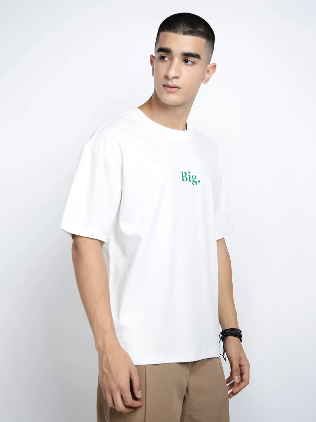 Men's Typography White Short Sleeves Round Neck Relaxed Fit T-Shirt Fashionable Piece