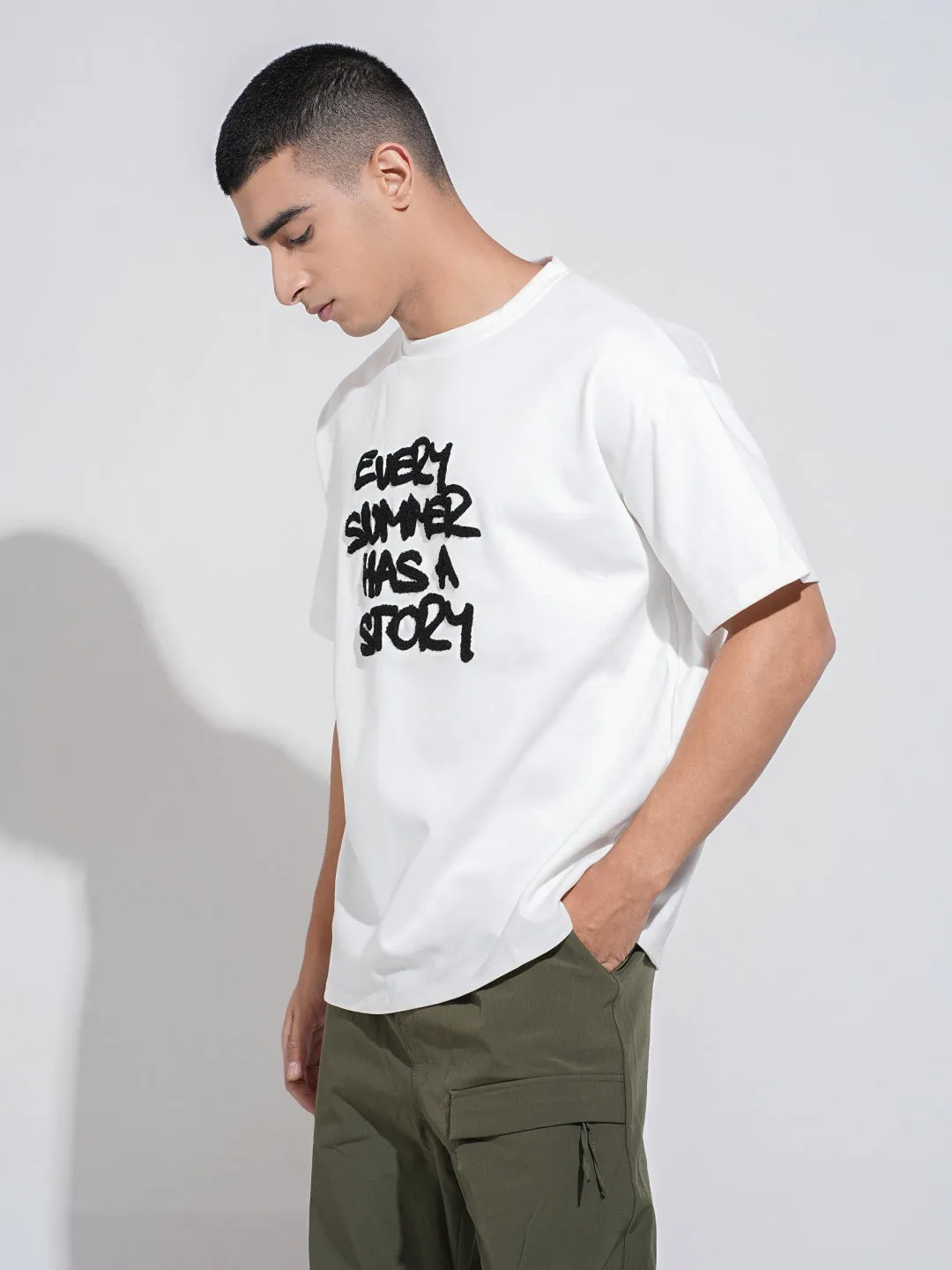 Men's Typography White Short Sleeves Round Neck Relaxed Fit T-Shirt Everyday Flex UltraLightweight