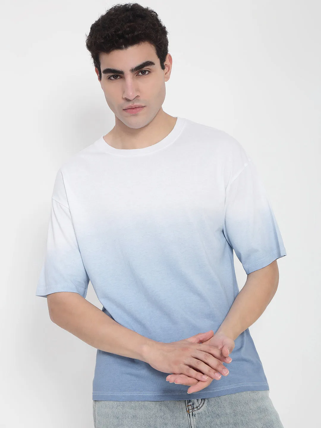 Stain Resistant Men's White Ombre Relaxed Fit T-Shirt