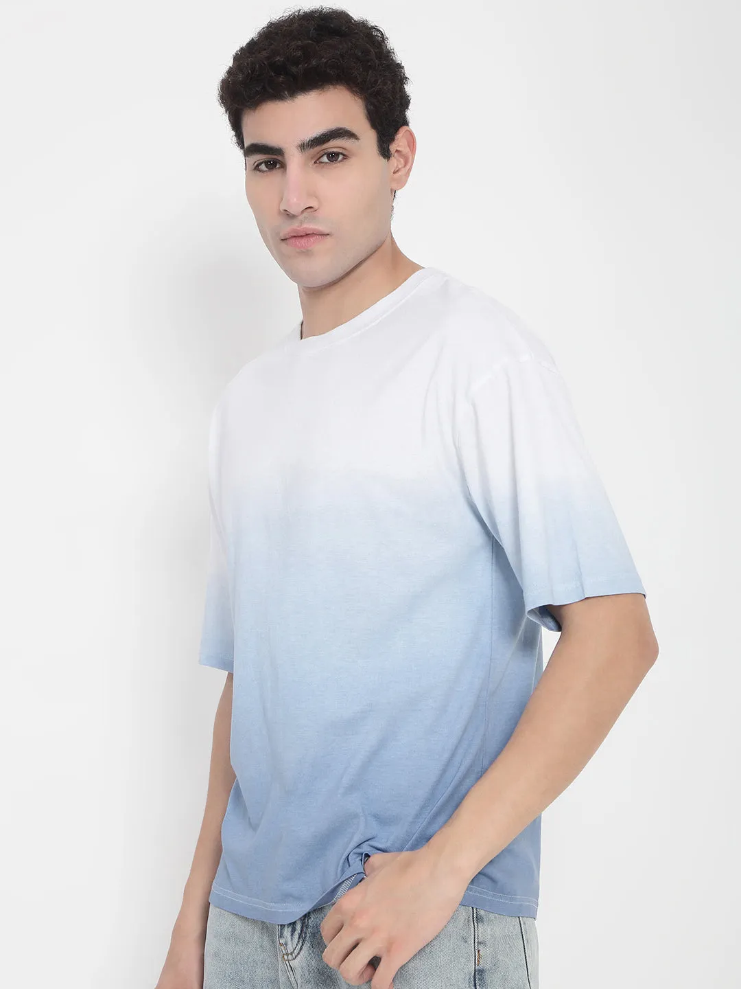 Micro Perforation Men's White Ombre Relaxed Fit T-Shirt