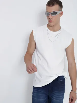 Men's White Relaxed Fit Sleeveless Muscled Tank T-Shirt Comfort Style