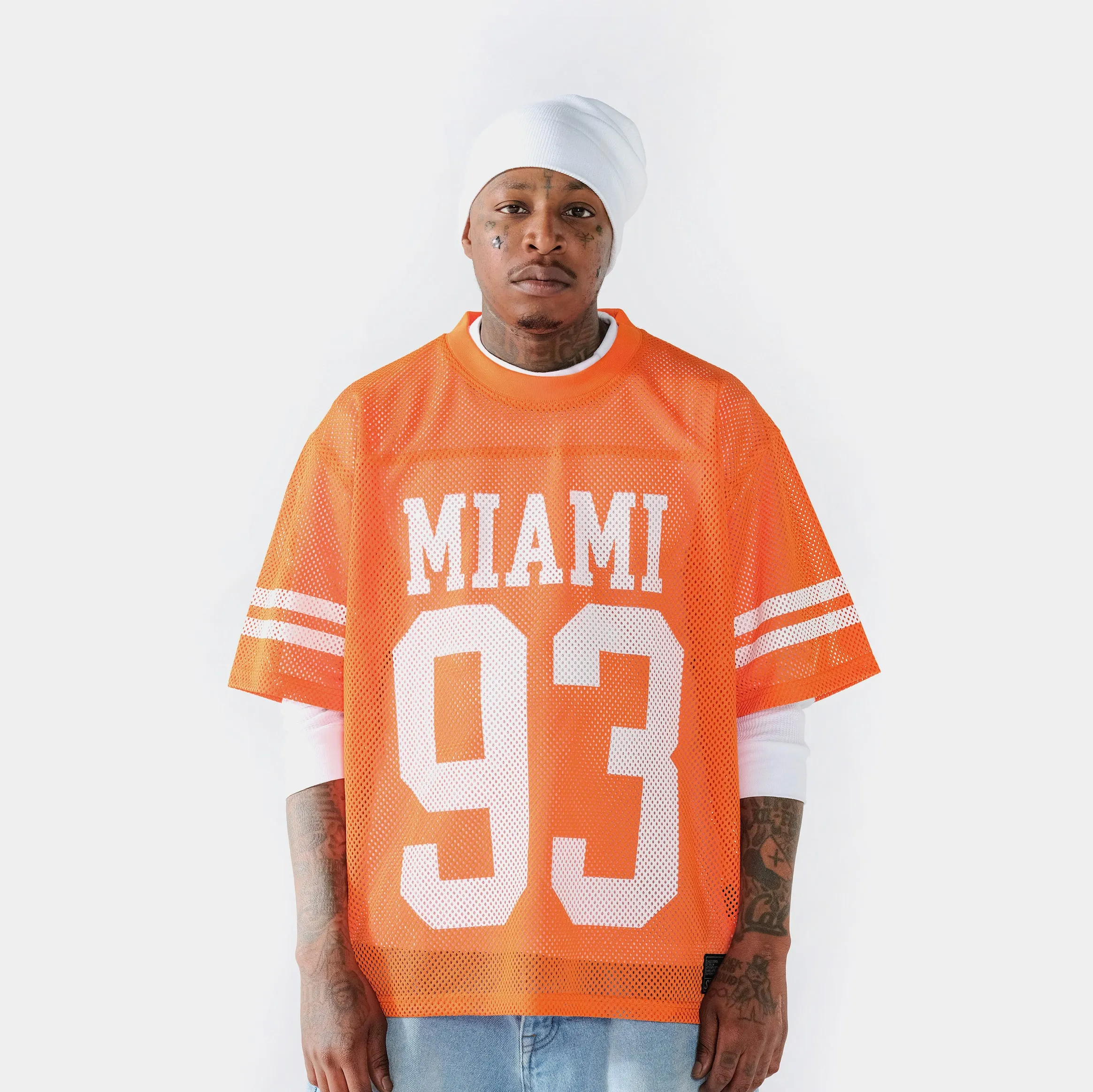 Miami Mesh Mens Jersey (Orange/White) Cool Texture