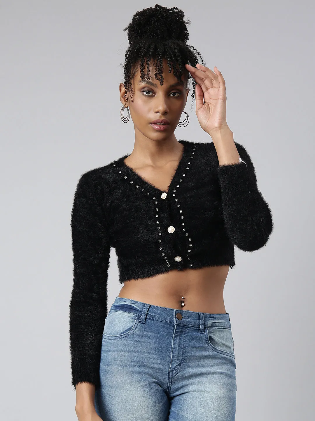 Lightweight Form Women's Black Crop Cardigan