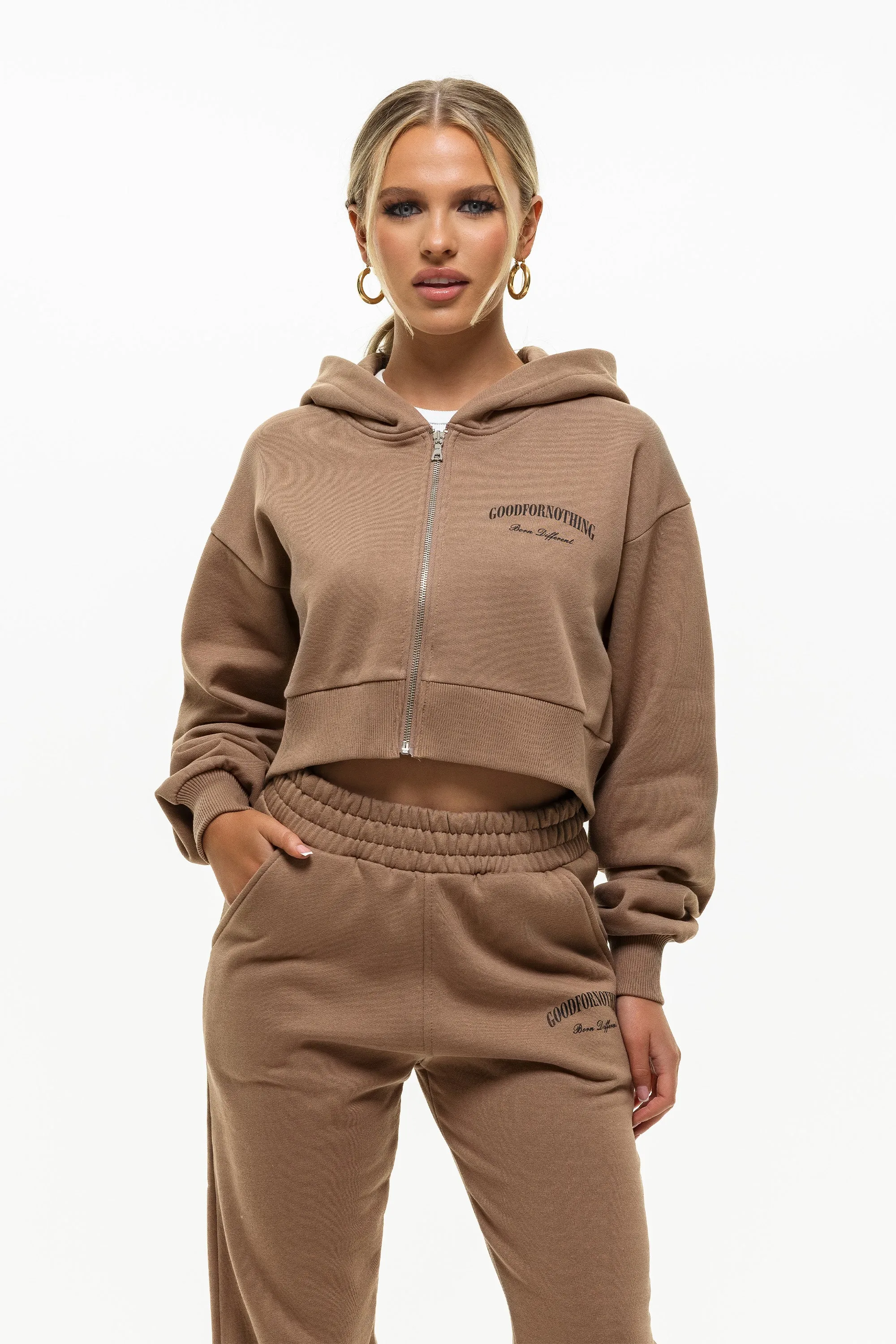 Heritage Tan Cropped Zip Hoodie skiing suitable anniversary wear