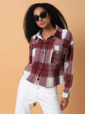 Women's Maroon Relaxed Tartan Checks Opaque Checked Casual Shirt Comfortable Layers quick dry
