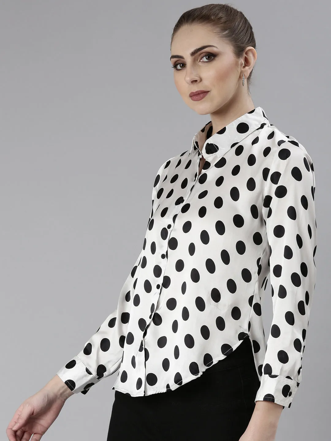 Comfort Design Chilly Comfort Wear Women's White Polka Dots Shirt