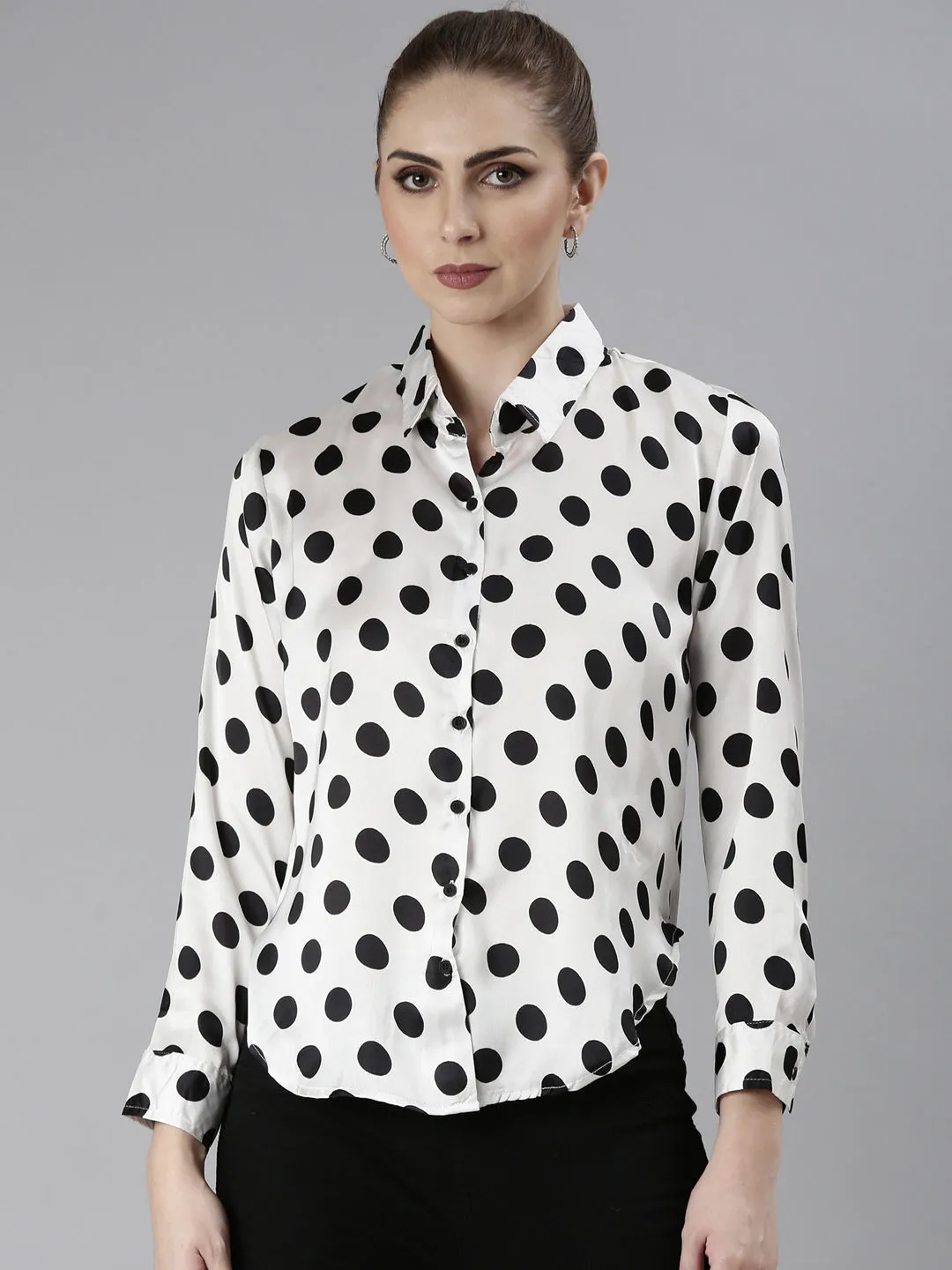 slim fit Camping attire Women's White Polka Dots Shirt